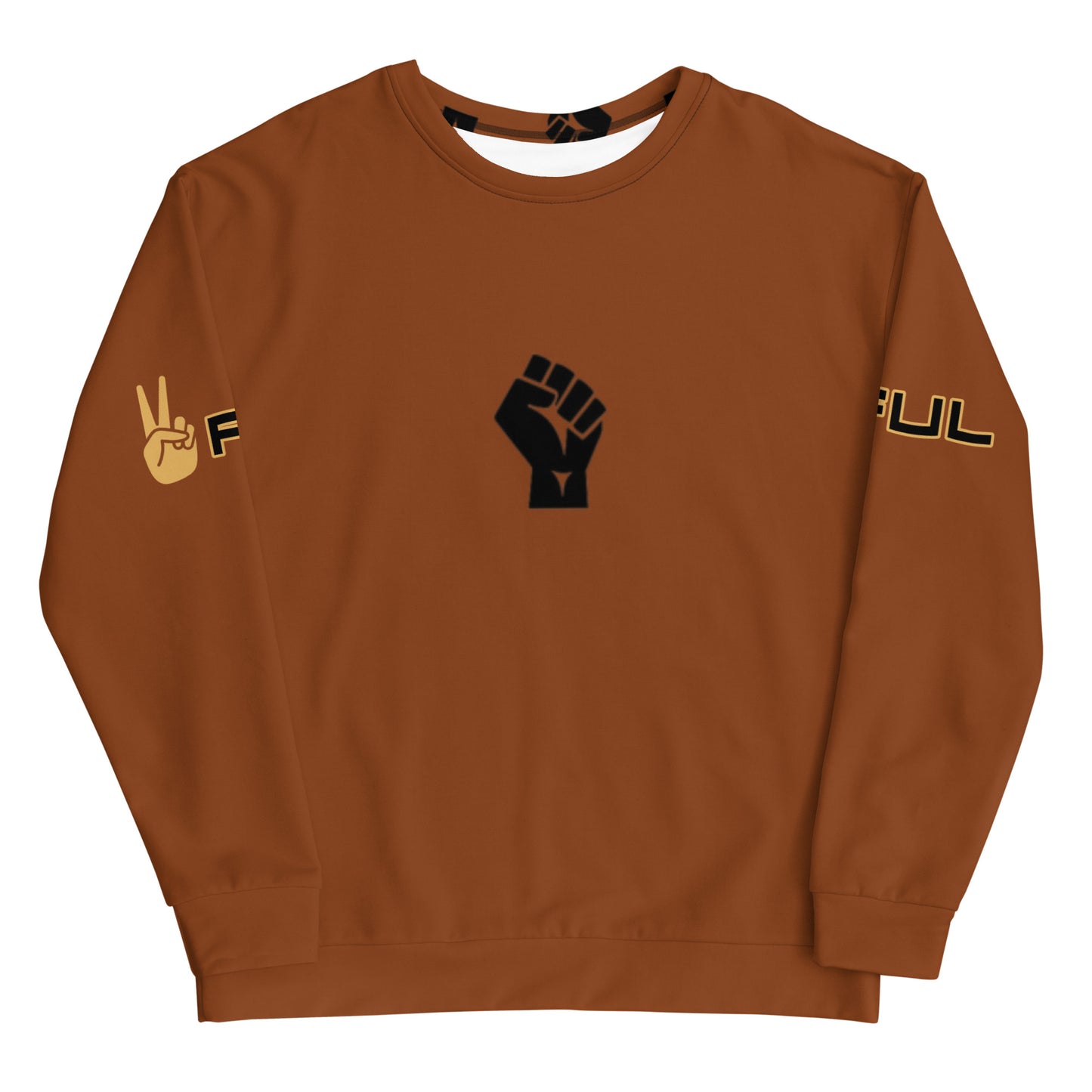 Unisex Peaceful Black Fist Unity Brown Sweatshirt