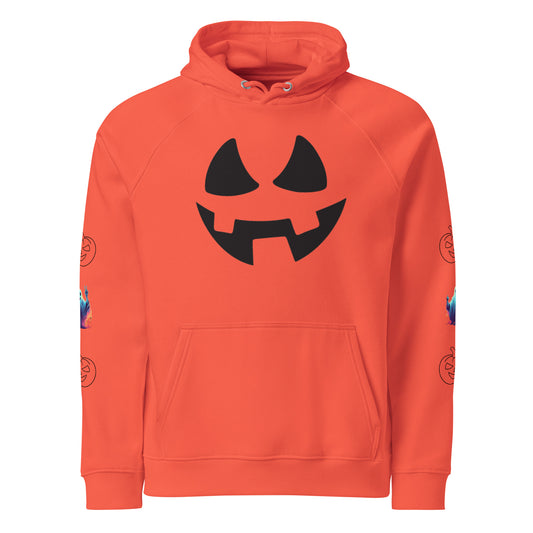 Unisex Orange Jack O Lantern Halloween eco raglan hoodie