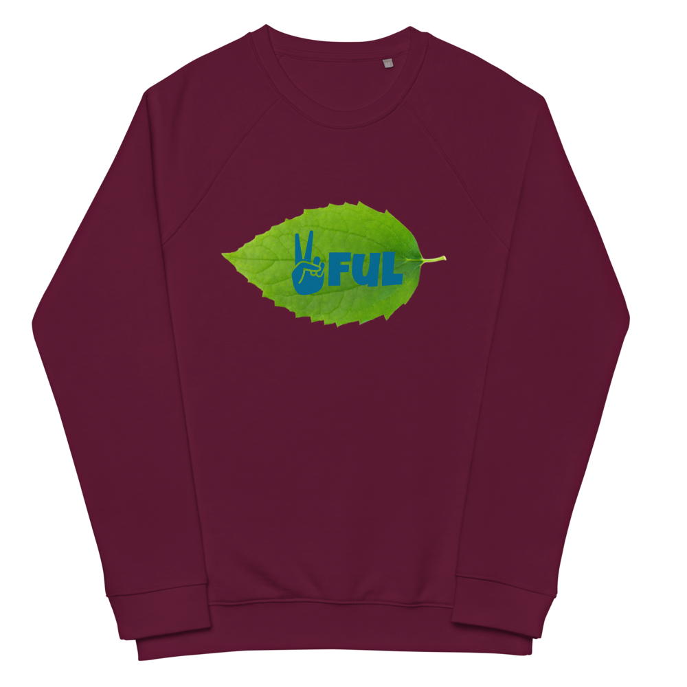Sustainable Organic Raglan Sweatshirt with peaceful logo xs-3XL