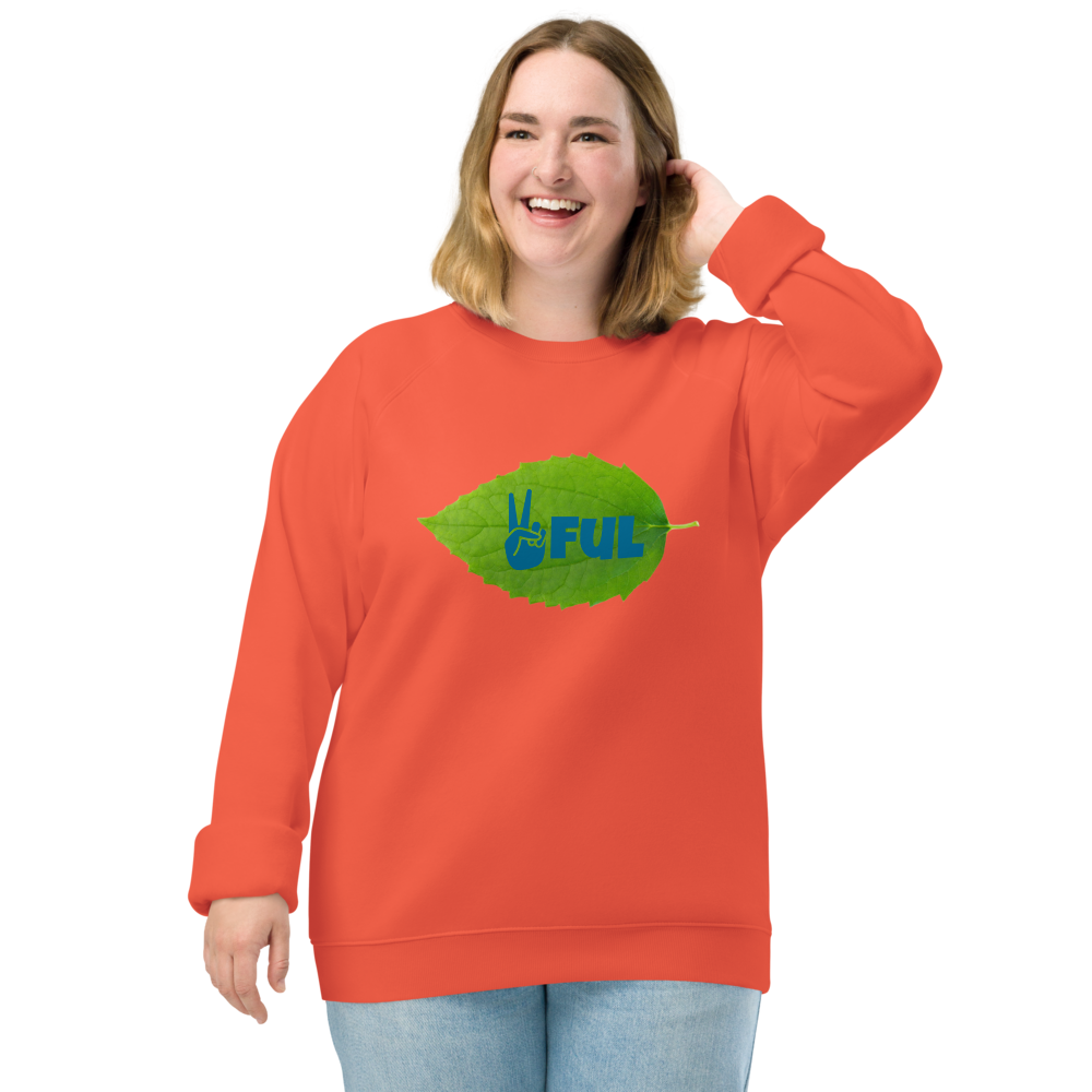 Sustainable Organic Raglan Sweatshirt with peaceful logo xs-3XL