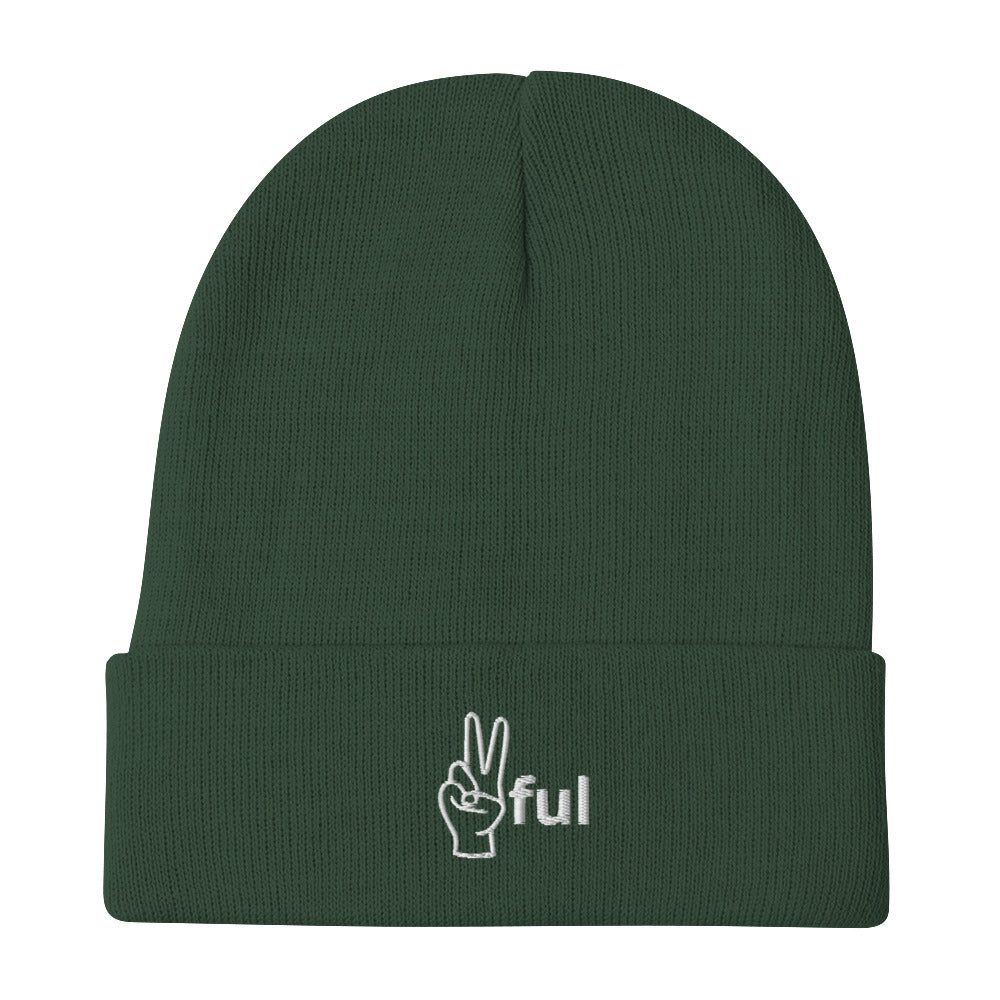 Peaceful Embroidered Beanie [White Accents]